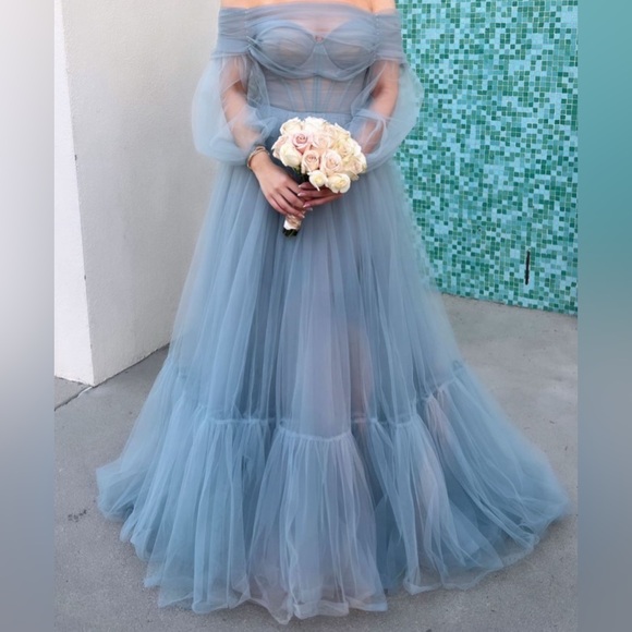 MillaNova Strapless Blue Tulle Gown - Picture 3 of 3
